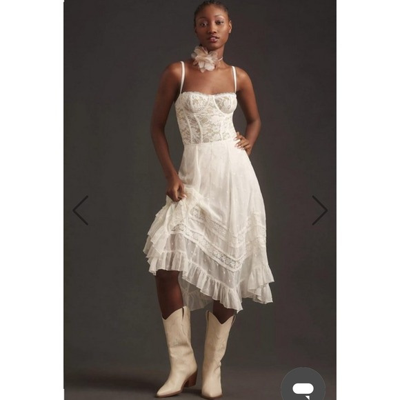 Anthropologie Not So Serious Lydia Petticoat Midi Skirt White Lace Ruffle Womens - Picture 2 of 9